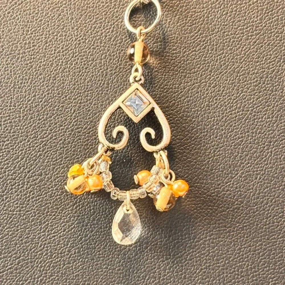 Scrollwork Chandelier Pendant Necklace Silver Orange Boho Whimsygoth Statement